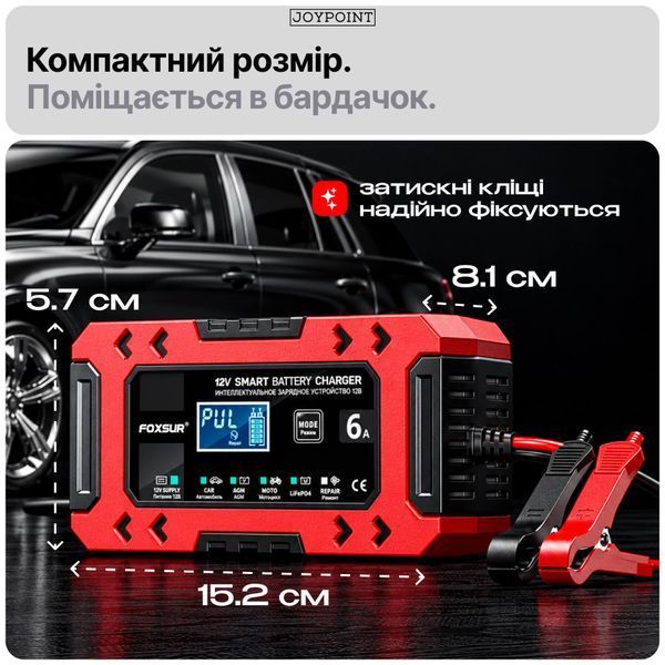 Зарядное устройство для аккумуляторов гелевых AGM легковых авто мотоцикла Foxsur FBC1206F 6 А 12 В 4-120 А&middot;ч импульсное автоматическое фото