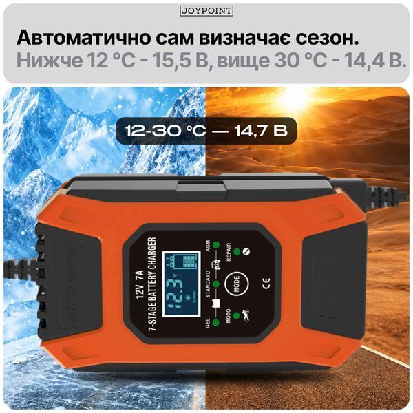 Зарядное устройство для аккумуляторов гелевых AGM легковых авто Foxsur FBC1207D 7 А 12 В 6-120 А&middot;ч импульсное автоматическое с вентилятором фото