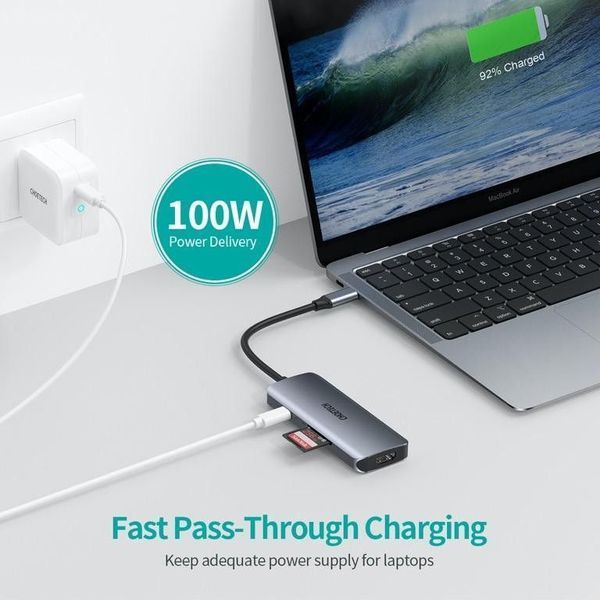Док-станція Choetech HUB-M19-GY USB-C 7-в-1, сіра