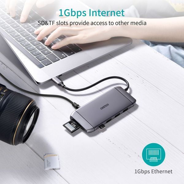 Док-станция Choetech HUB-M15-GY USB-C 9-в-1, серая