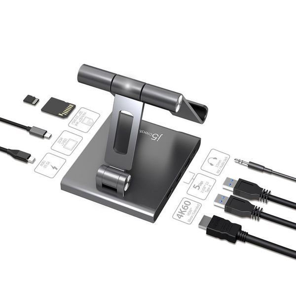 Док-станція J5create JTS224-N 8-в-1 з підставкою для iPad, сіра