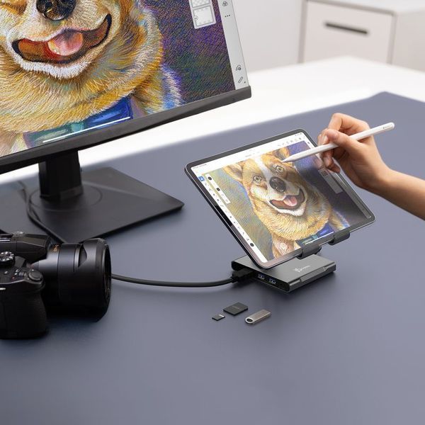 Док-станція J5create JTS224-N 8-в-1 з підставкою для iPad, сіра
