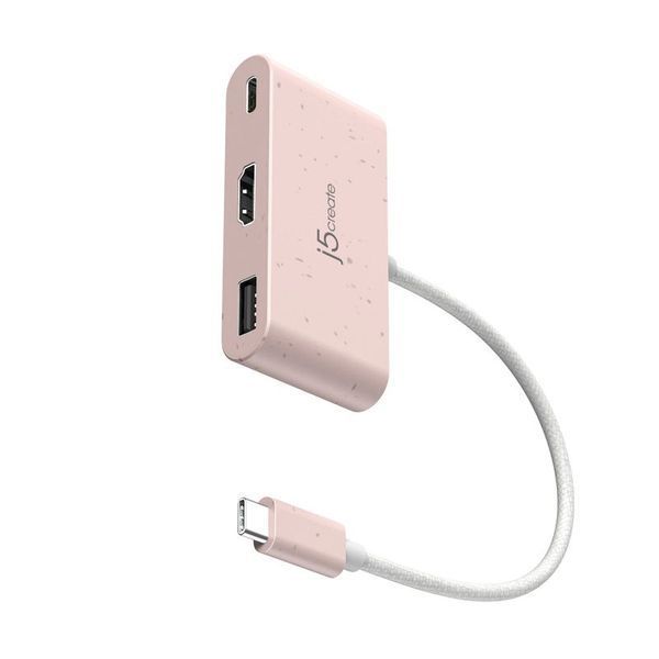 Мультиадаптер USB-C J5create JCA379ER-N 3-в-1 з HDMI і PD, рожевий