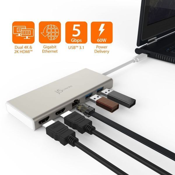 Док-станція J5create JCD381-N USB-C 6-в-1, шампань металік