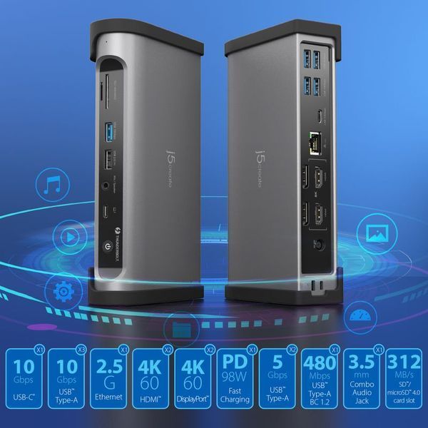 Док-станція J5create JTD568-EN Thunderbolt 4 15-в-1, темно-сіра