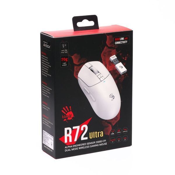 Мышь игровая беспроводная Bloody R72 Ultra, белая фото