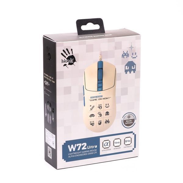 Миша ігрова дротова Bloody W72 Ultra Pixels Blue, біла із синім фото
