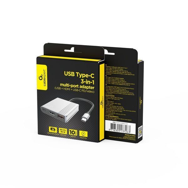 Мультиадаптер USB-C Cablexpert A-CM-COMBO3-05 3-в-1, серый