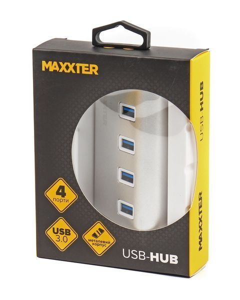USB-хаб Maxxter HU3A-4P-01 на 4 порти USB 3.0, сріблястий