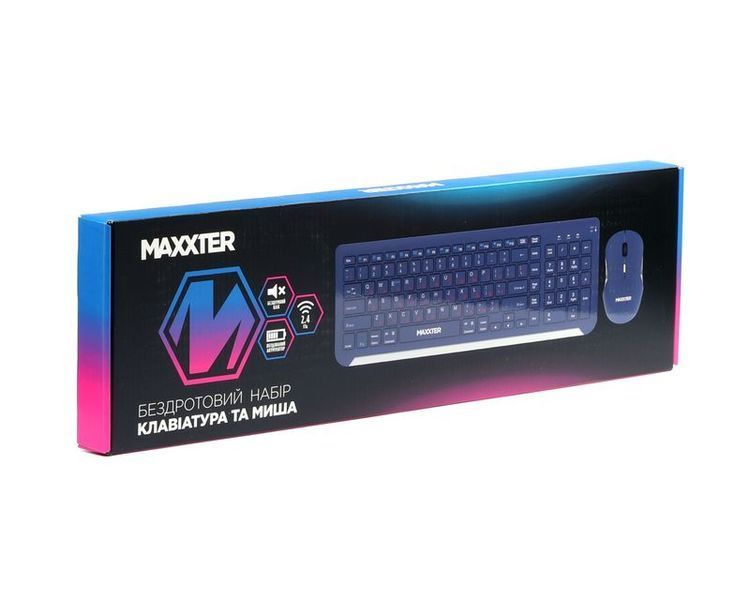 Клавіатура і миша бездротові Maxxter KMS-WCM-01BL-UA, темно-сині