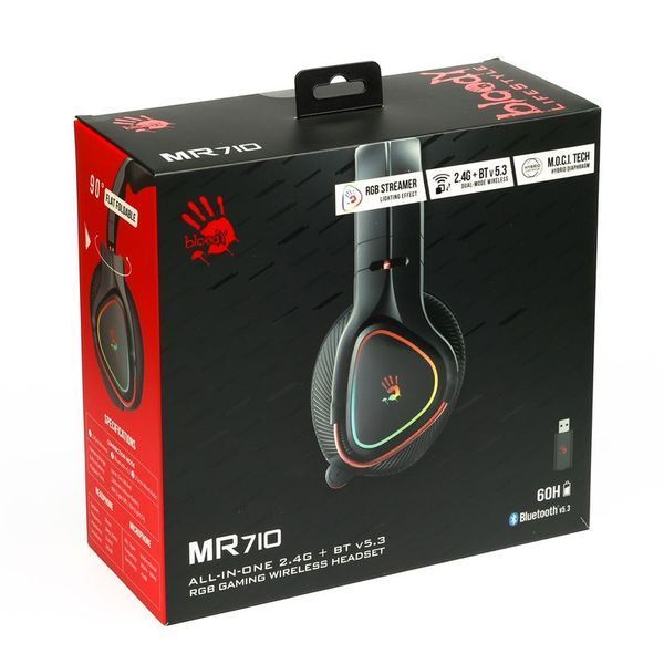 Наушники игровые беспроводные Bloody MR710 с микрофоном, чёрные