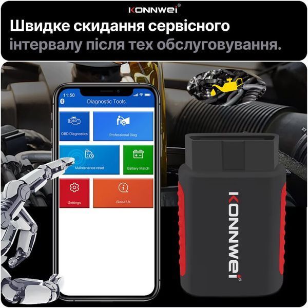 Автосканер OBD2 Konnwei KDIAG діагностичний сканер для авто читання помилок двигуна ELM327 Bluetooth фото