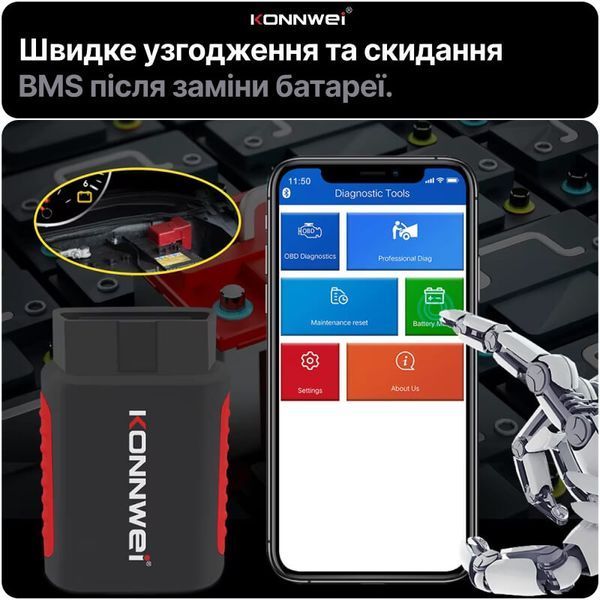 Автосканер OBD2 Konnwei KDIAG діагностичний сканер для авто читання помилок двигуна ELM327 Bluetooth фото