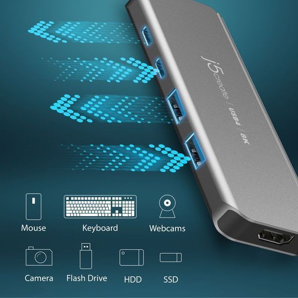 USB-хаб J5create JCH453-N USB4 на 5 портів з HDMI 8K, сірий
