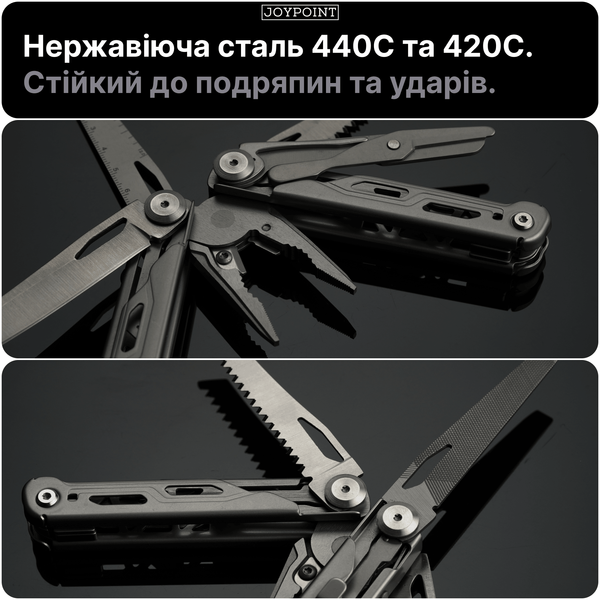 Мультитул ніж складний JoyPoint 28 в 1 багатофункціональний кишеньковий інструмент мультітул з плоскогубцями ножем викруткою для авто туризму чорний фото