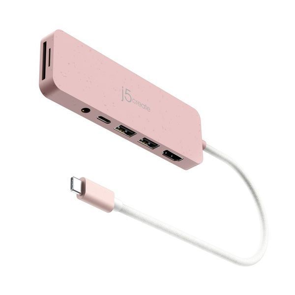 USB-C хаб J5create JCD373ER-N 6-в-1 з HDMI і картрідером, рожевий