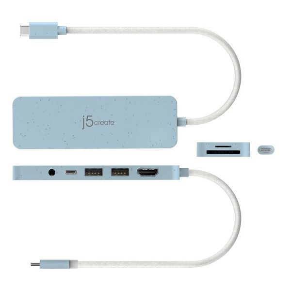 USB-хаб J5create JCD373EC-N 6-в-1 з HDMI і картрідером, блакитний