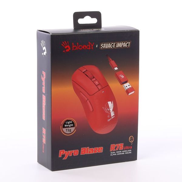 Мышь игровая беспроводная Bloody R73 Ultra Pyro Blaze, красная фото