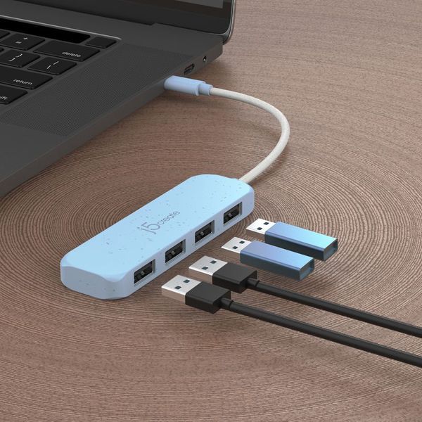 USB-хаб J5create JCH341EC-N USB-C на 4 USB-A, голубой