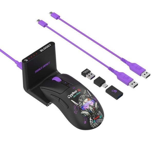 Мышь игровая беспроводная Bloody R73 Ultra Duo Cypher Ghost, чёрная фото