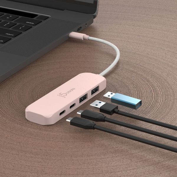 USB-хаб J5create JCH342ER-N на 2 USB-A и 2 USB-C, розовый