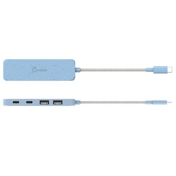 USB-хаб J5create JCH342EC-N на 2 USB-A и 2 USB-C, голубой