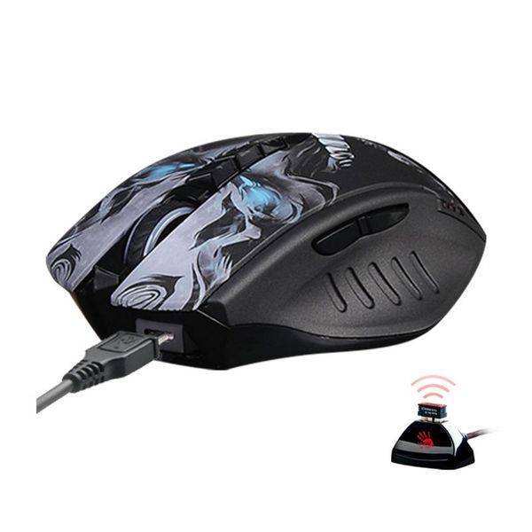 Миша ігрова бездротова Bloody R80 Plus Skull, чорна з малюнком фото