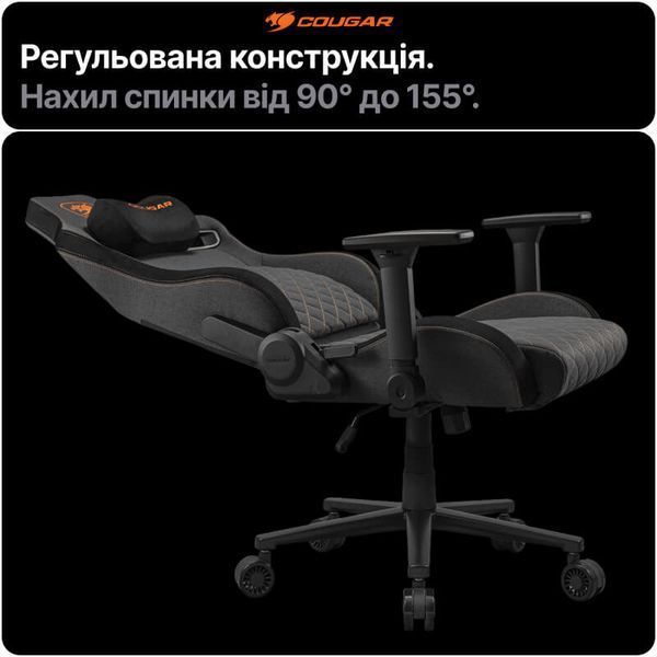 Геймерське крісло Cougar DEFENSOR GRAY F тканина PushBack підтримка 4D підлокітники Tilt нахил 155&deg; сіре до 120 кг фото