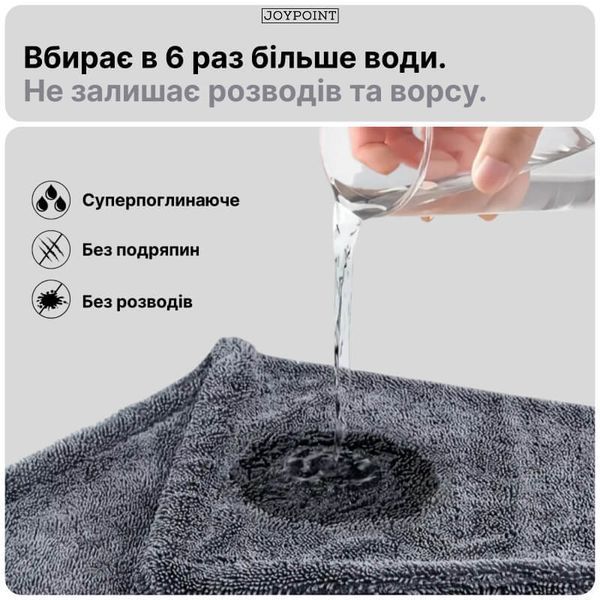Автополотенце из микрофибры для сушки авто JoyPoint 90&times;60 см 1400 г/м&sup2; двустороннее полотенце для детейлинга кузова без разводов фото
