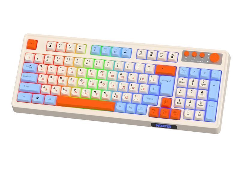Клавиатура игровая беспроводная Maxxter KBGW-3C01-UA, цветные клавиши фото