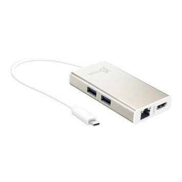 USB-хаб J5create JCA374-N 5-в-1 з HDMI і Gigabit LAN, золотистий