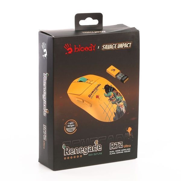 Мышь игровая беспроводная Bloody R72 Ultra Renegade Sunset, жёлтая фото