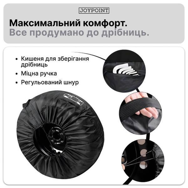 Чехлы для колес и шин R15&ndash;20 JoyPoint набор 4 шт пакеты для хранения и транспортировки автошин и дисков водонепроницаемые многоразовые черные фото