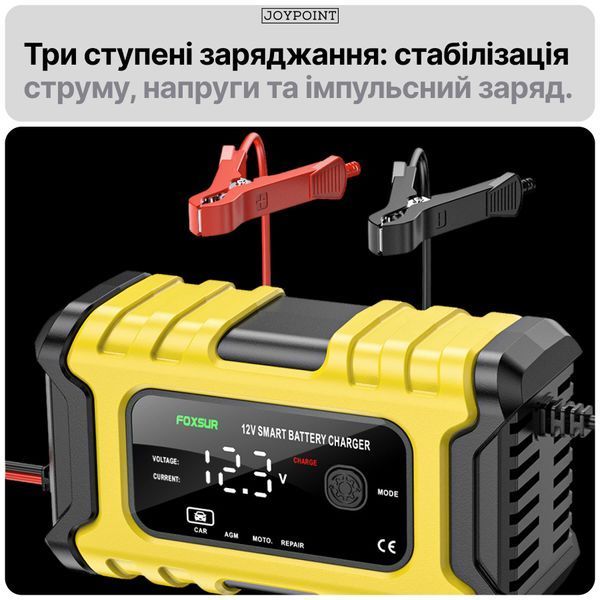 Зарядное устройство для аккумуляторов гелевых AGM легковых авто мотоцикла Foxsur FBC1206D 6 А 12 В 4-120 А&middot;ч импульсное автоматическое фото