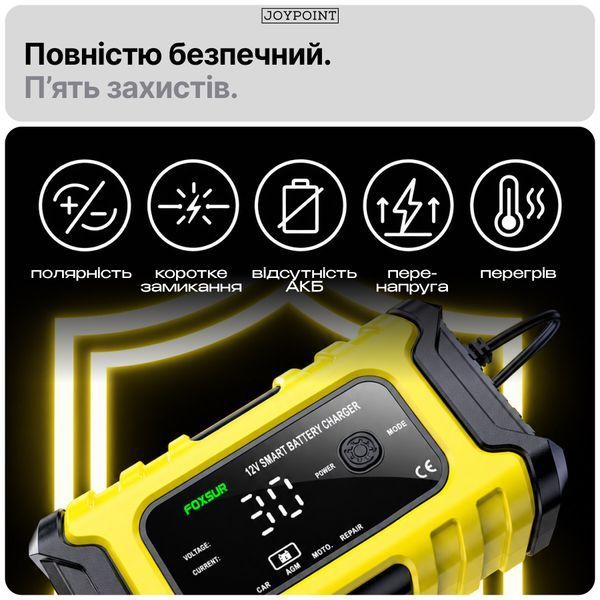 Зарядное устройство для аккумуляторов гелевых AGM легковых авто мотоцикла Foxsur FBC1206D 6 А 12 В 4-120 А&middot;ч импульсное автоматическое фото